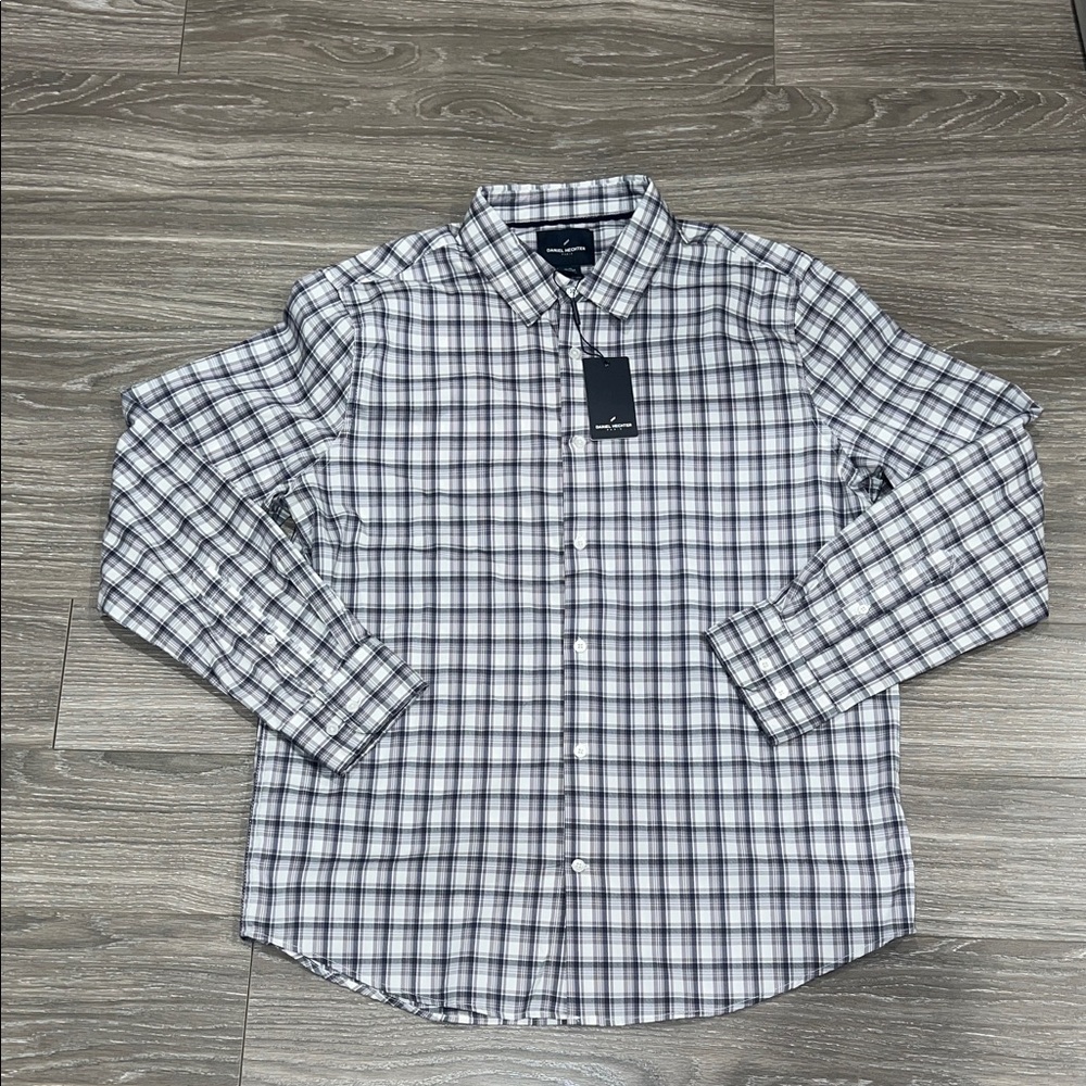 Daniel Hechter Blue Grey and White Plaid Shirt